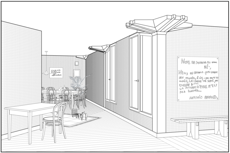 Les Jardies, Meudon. Extrait de l'Atlas numérique du logement collectif dans les Hauts-de-Seine (1945-2000). Dessin : Nathan Gatignol | CAUE92.